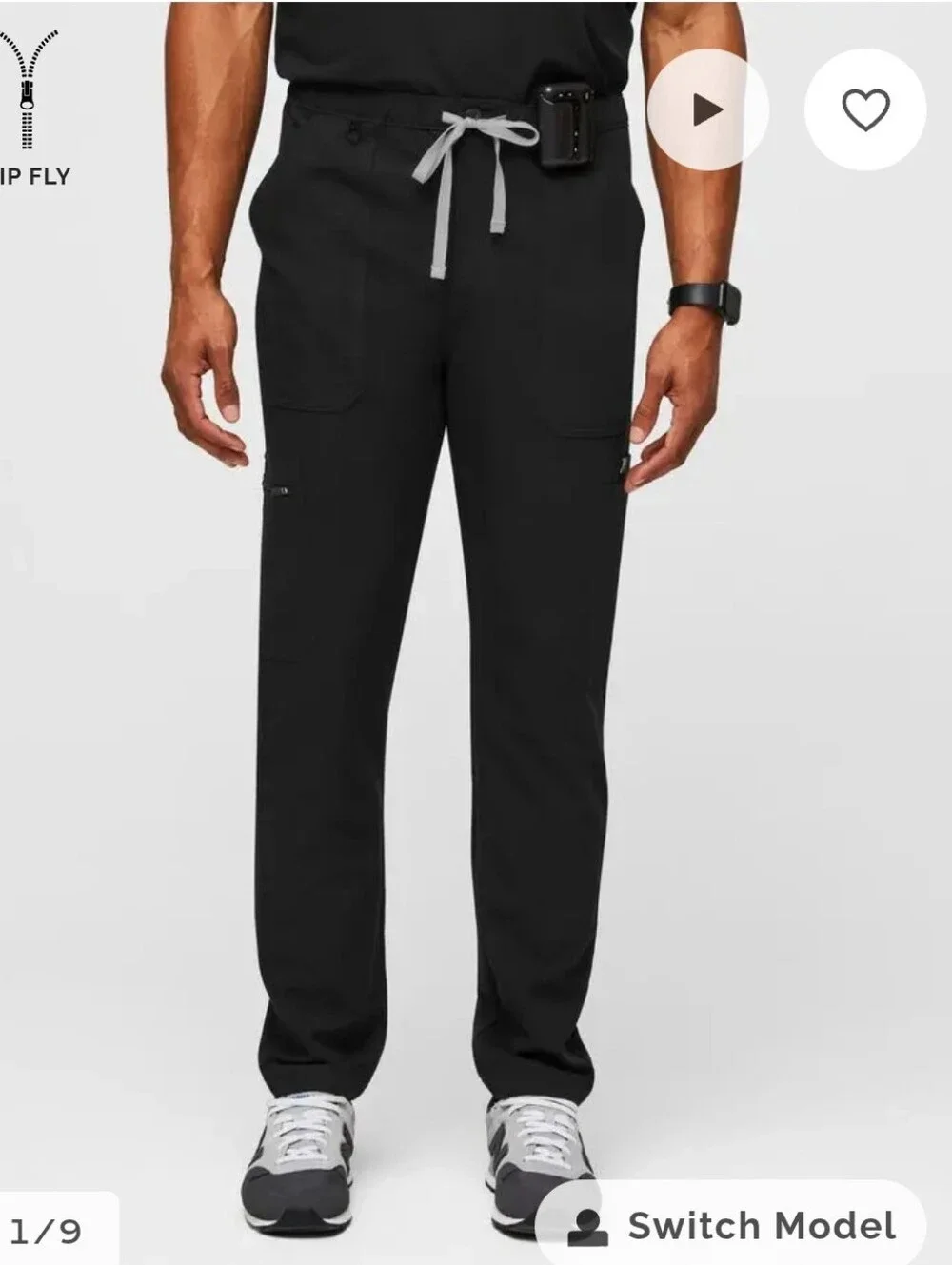 Figs Men's Black Cairo Slim Cargo Short Scrub Pants w/Gray Drawstring